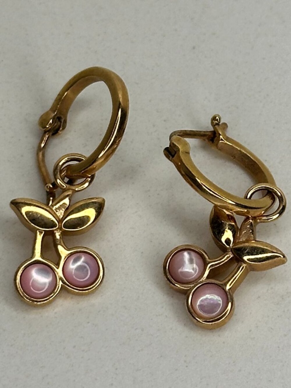 Coach Pink Cherry Charm Huggie Hoop Earrings Gold Tone - Picture 8 of 9